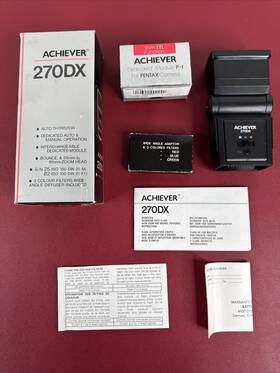 270dx Achiever Vintage Flash W Original Box Manual And P-1 For Pentax Tested