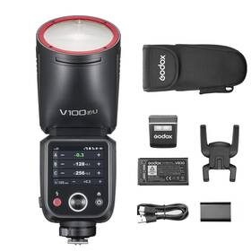 Hs20241220014 Godox V100-f Flash For Fuji Camera Round Head Speedlite Ttl Touch Scre