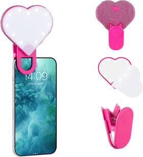 B-50000 Riki Loves Sweetheart Clip-on Led Makeup Mirror Selfie Light Rechargeable Pink