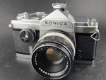 Konica Auto-reflex Half + Full Frame 35MM Slr Film Camera W 52MM F/1.8 Lens. Fixed Price $225.00.