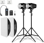 Pro Studio Strobe Lighting Kit - 2X180W Monolights With Softboxes & Stands. Fixed Price $416.99.