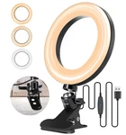 6.3" Selfie Ring Light With Clamp Mount Dimmable Color &10 Brightness Warm. Fixed Price $23.99.