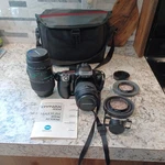 Vtg Lot Minolta Maxxum 330SI Rz 35MM Slr Camera&sigma 200MM Lens Case/film/flash. Fixed Price $49.00.
