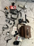 Old Photography, Vintage Brown 1960S Leather Camera Bag, Flashes, Film. Fixed Price $69.99.