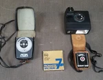 Lot Of 4 Vintage Camera Components Filter, Light Meters (leather Cases) & Flash. Fixed Price $18.95.