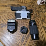 Pentax K1000 35MM Camera Black Silver With Lenses, Flash, Tamrac Bag. Fixed Price $95.00.