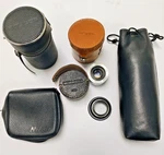 Vintage Camera Lens Pouch Soligor Nikon Miranda Argus 50MM F2.8 Agfa 30MM Hood. Fixed Price $102.00.