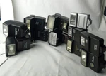 Lot Of 11 Assorted Camera Flashes Untested Including Contax, Nikon, Yashica. Fixed Price $29.99.