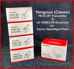Yongnuo Canon Wireless Flash Transmitter YN-E3-RT And Four (4) YNE3-RX Receivers. Fixed Price $180.00.