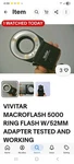 Vivitar Macroflash 5000 Ring W/52MM Adapter Tested And Working. Fixed Price $10.00.