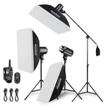 750W Professional Studio Strobe Flash Kit, 3-LIGHT Godox, Boom Arm. Fixed Price $549.71.