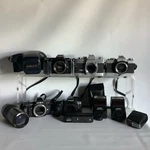 Vintage Minolta Film Lot - 5 Cameras, 1 Lens, 3 Flash, Winder + Case. Fixed Price $75.00.