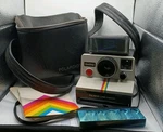 Polaroid Land Camera Striped One Step W/alfon Strobe Vintage PR-50A Untested. Fixed Price $25.00.