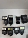 Camera Flashes- Lot Of 7 Including Canon, Minolta, Vivitar, Sunpak. Fixed Price $75.00.