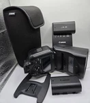 Canon Speedlite EL-5 Flash + 2 Batteries, Charger, Stand, Soft Case (#1). Fixed Price $280.00.